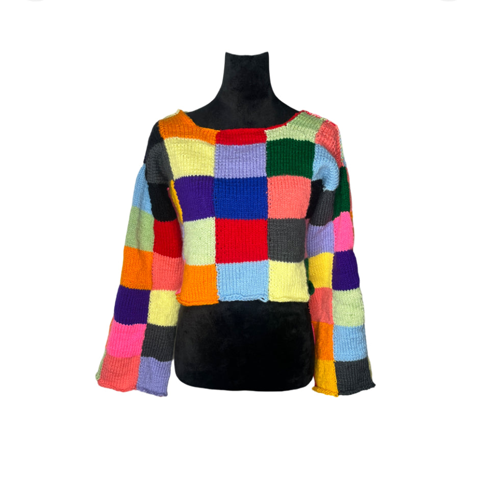 Size Small Handmade Colorful Patchwork Knit Sweater