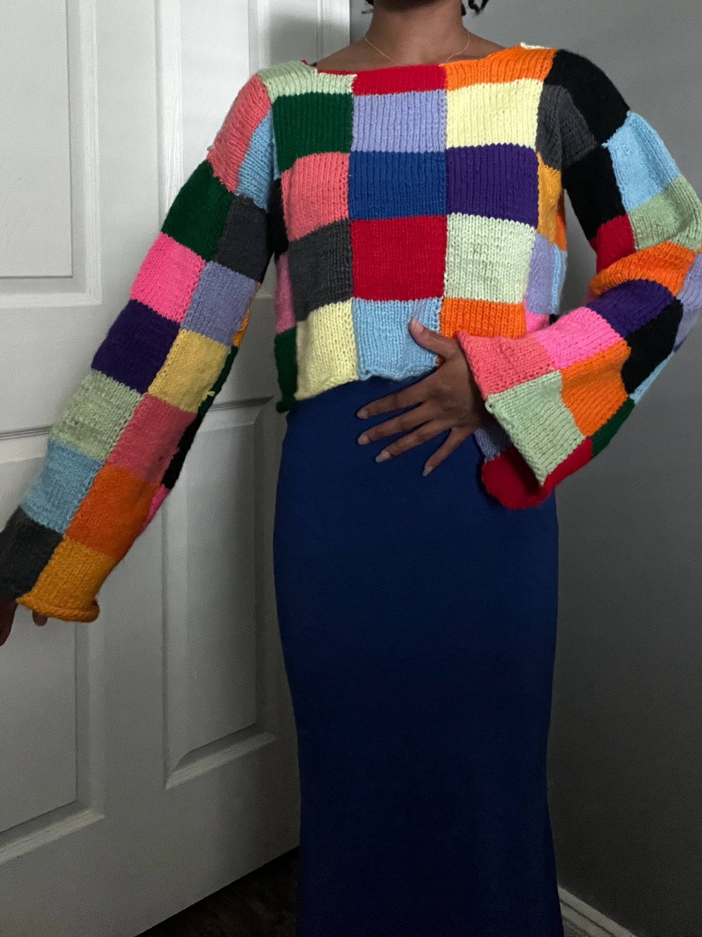 Size Small Handmade Colorful Patchwork Knit Sweater
