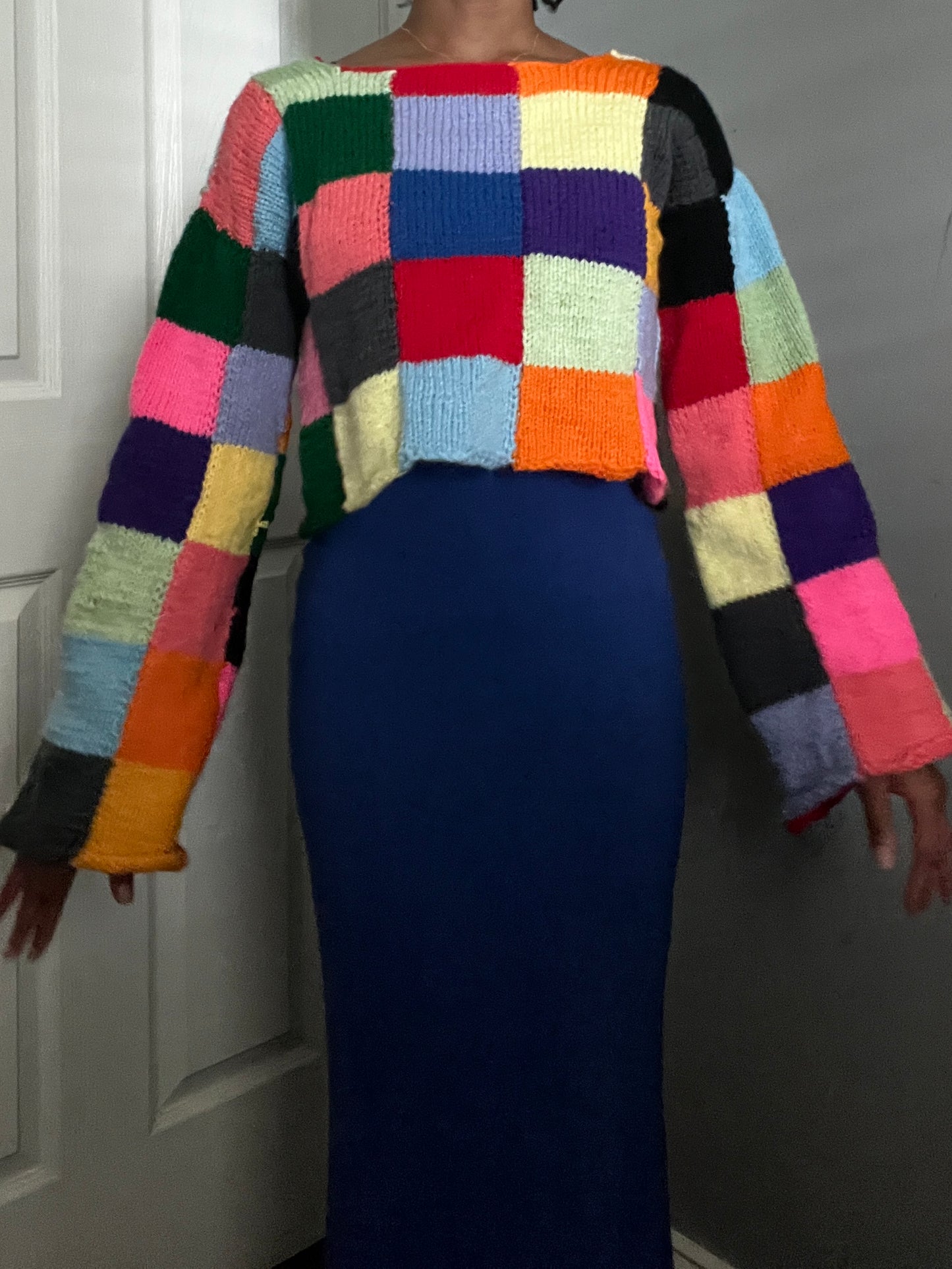 Size Small Handmade Colorful Patchwork Knit Sweater