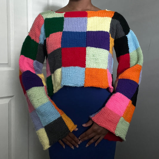 Size Small Handmade Colorful Patchwork Knit Sweater